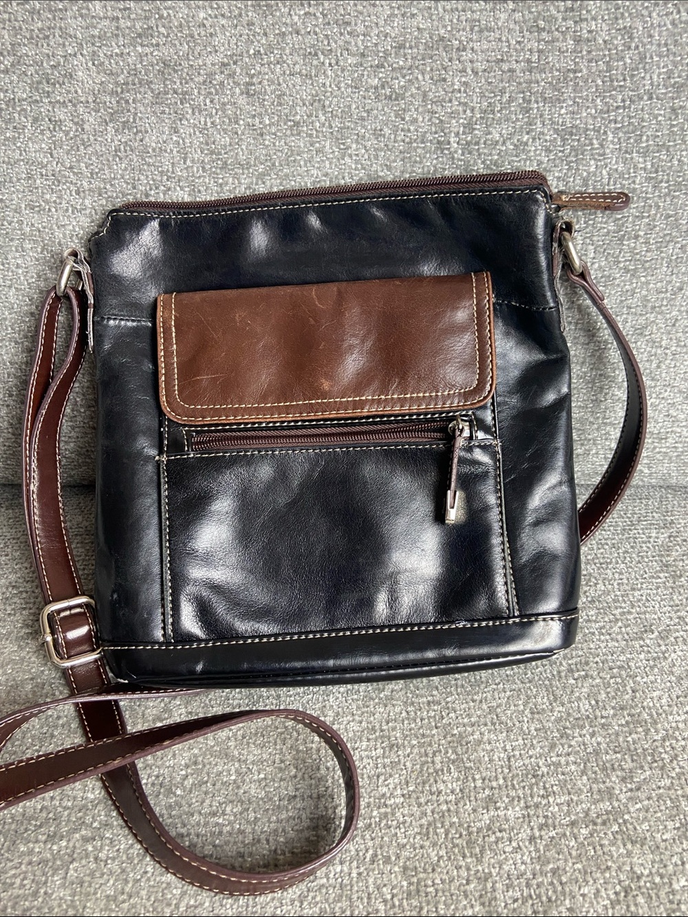 Gianni Bini Black and Brown Vegan Leather Messenger Bag